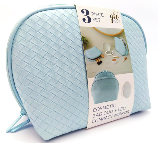 Glo Tech Cosmetic Bags with Rechargeable LED Compact Mirror 3 Piece Set