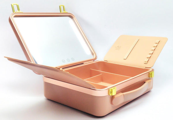 Glo Tech Cosmetic Bags with LED Compact Mirror 3 Piece Set Mocha Mousse