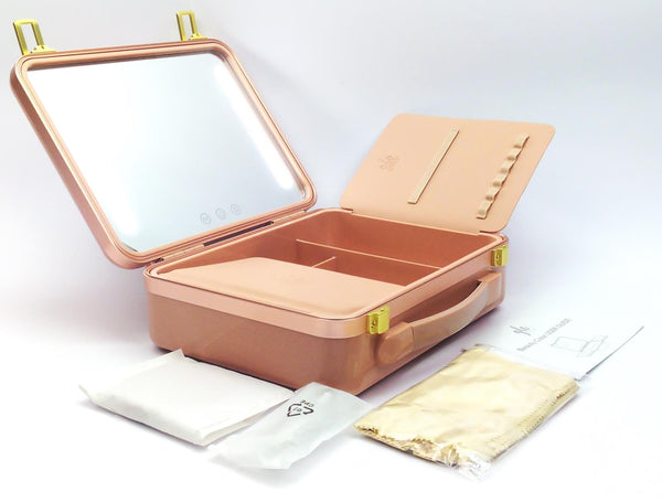 Glo Tech Cosmetic Bags with LED Compact Mirror 3 Piece Set Mocha Mousse