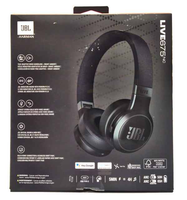 JBL Live675NC Wireless Headphones True Adaptive Noise Cancelling By Harman 65H