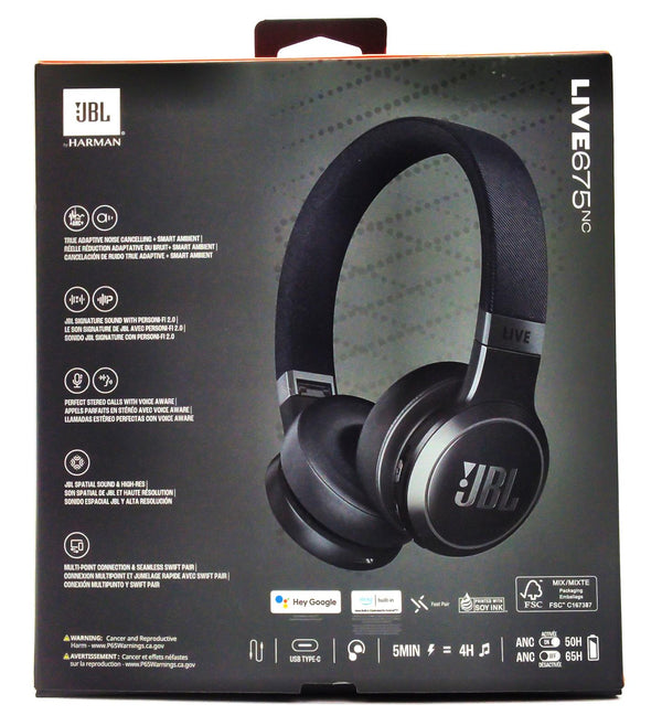JBL Live675NC Wireless Headphones Adaptive Noise Cancelling by HARMAN Black