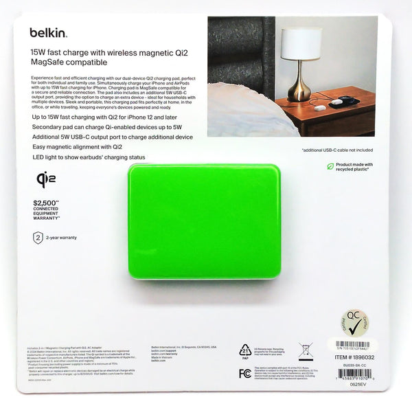 Belkin 2-in-1 Magnetic Wireless Charging Pad Qi2 BoostCharge Pro Fast Charger