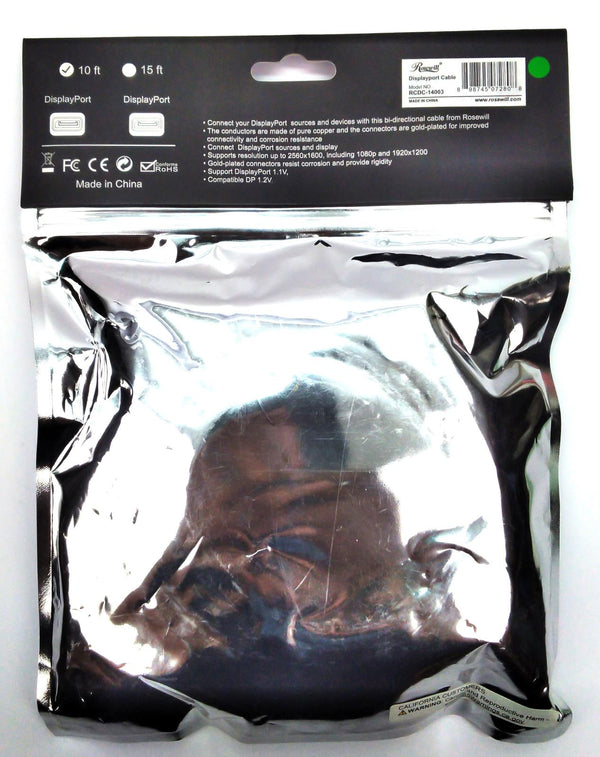 Rosewill 28AWG High Bit-rate DP Display Port Male to Male 10 Ft. RCDC-14003