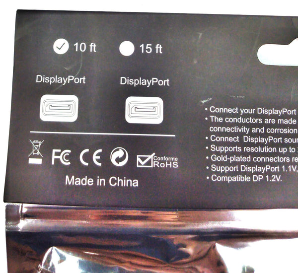Rosewill 28AWG High Bit-rate DP Display Port Male to Male 10 Ft. RCDC-14003