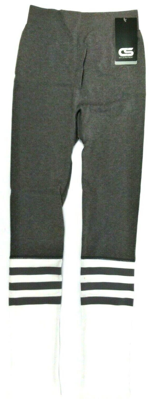 Women's Yoga Pants CelerSport Power Flex Workout Leggings Grey & White Small New