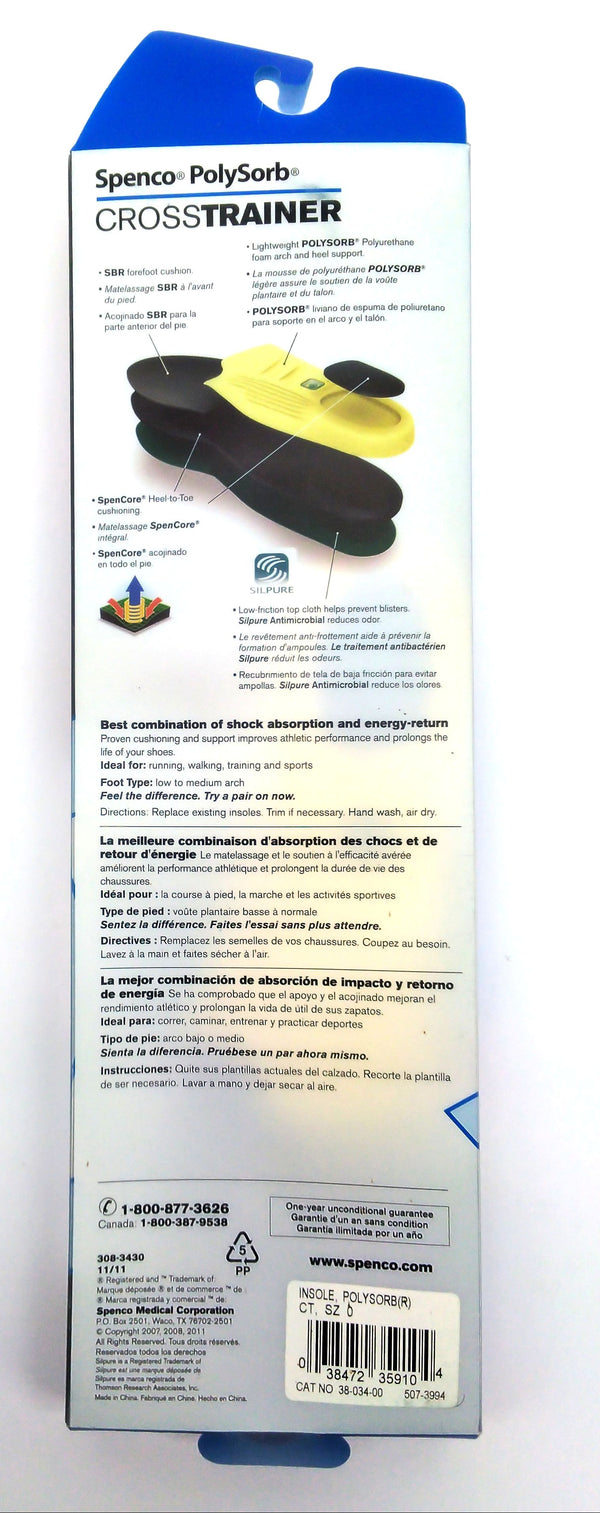 Spenco Women's Insoles Polysorb Cross Trainer Full Length Size 3 - 4
