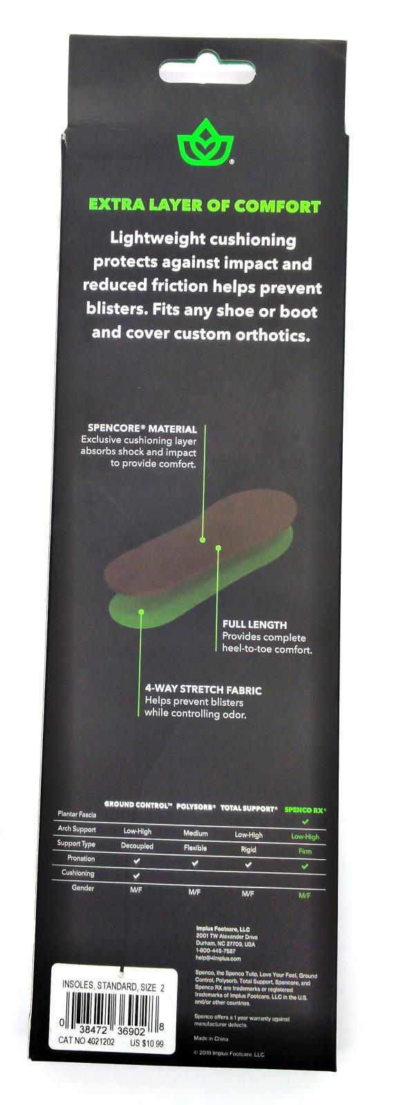 Spenco Rx Comfort Insole Thin Cushioning Orthotic Shoe Women's 7-8.5/Men's 6-7.5