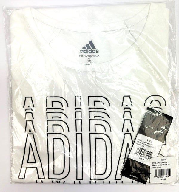 Lot of 30 Adidas Girls'  T-Shirt Raglan Graphic Short Sleeve Tee White Large New