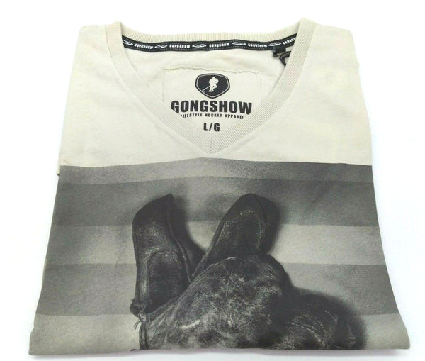Men's Graphic T-Shirt Gongshow V-Neck Hockey Short Sleeve Fashion Tee Grey - NEW