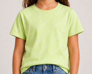 Champion Girl's T-Shirt Script Print Short Sleeve Casual Tee Chilled Mint Green