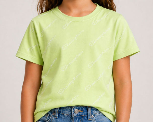 Champion Girl's T-Shirt Script Print Short Sleeve Casual Tee Chilled Mint Green